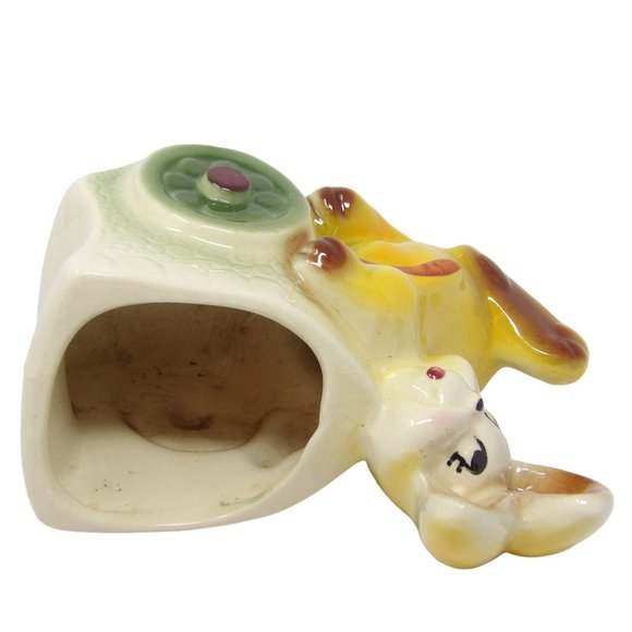 Vintage Kitschy Yellow Bunny Rabbit Pushing Cart Planter 5" H x 6 3/4" L x 3" D - Picture 10 of 10